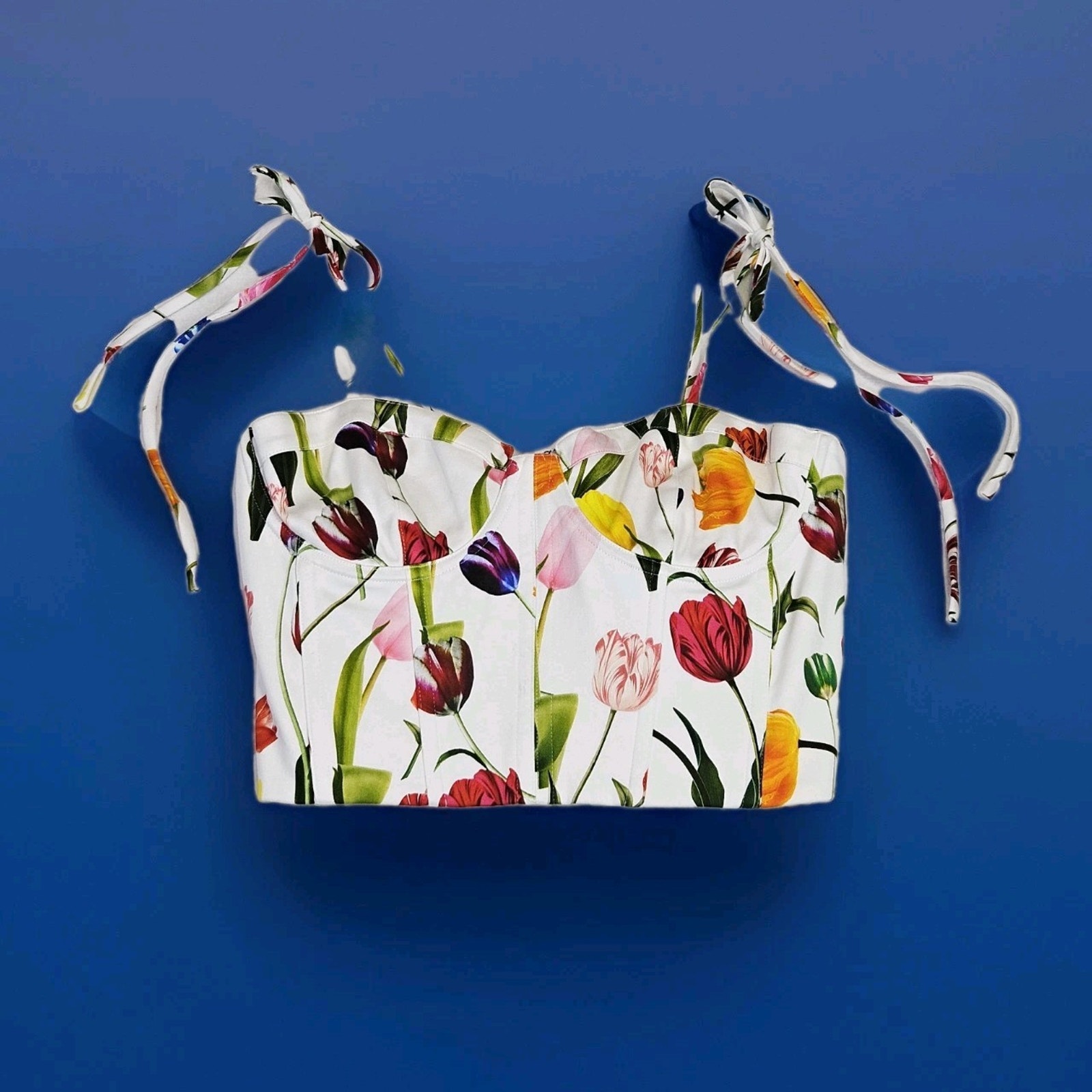 Alice + Olivia Abia Bustier Top 4 Kiss My Tulips Crop Floral Boho Cottagecore S